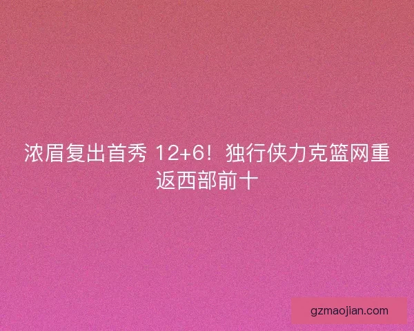 浓眉复出首秀 12+6！独行侠力克篮网重返西部前十